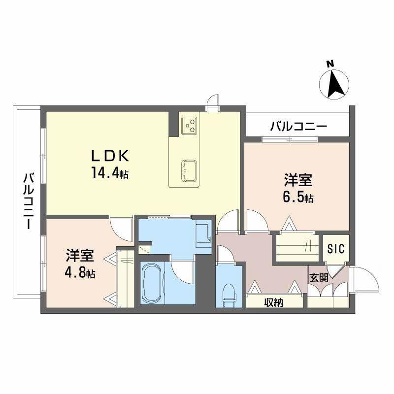 サニーサイドリュクス(2LDK/2階)の間取り写真