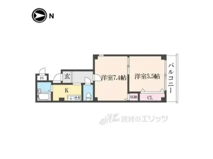 ヴィラ ヴェルデ(2K/2階)の間取り写真