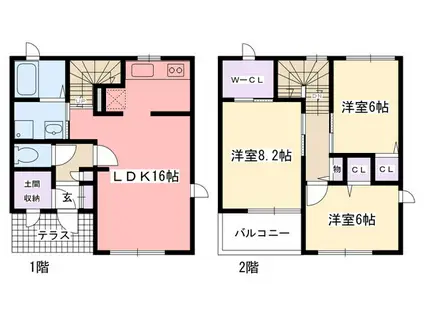 グレイスコート香芝B棟(3LDK/1階)の間取り写真