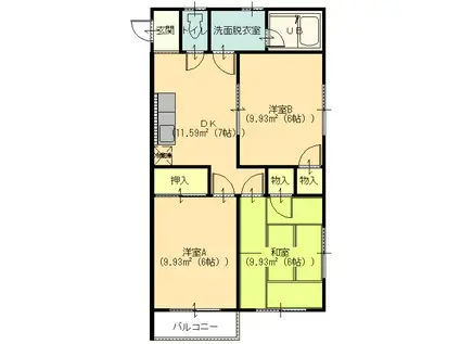 アネックス21 福富1(3DK/1階)の間取り写真