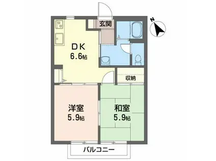 ディアス若葉 B(2DK/1階)の間取り写真