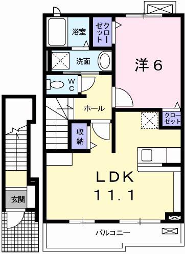 ブリーズ坂上(1LDK/2階)の間取り写真