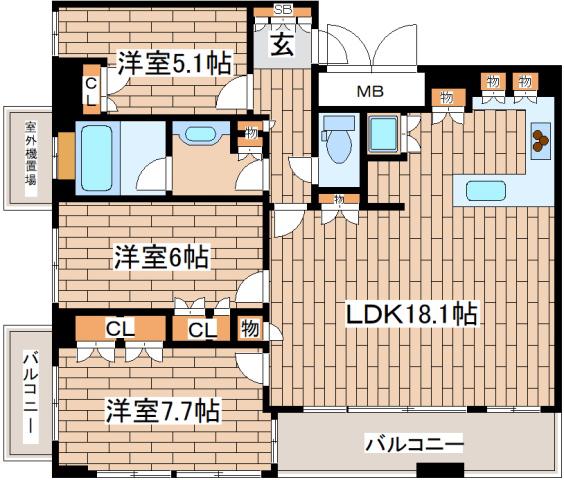 ライオンズマンション神戸栄町通(3LDK/12階)の間取り写真