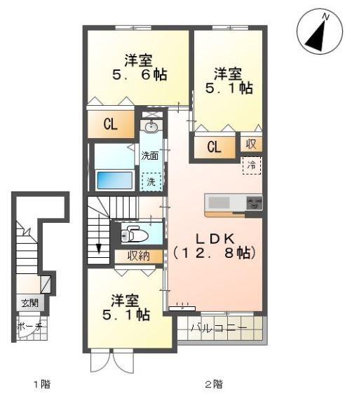 パドレ・レージェ(3LDK/2階)の間取り写真
