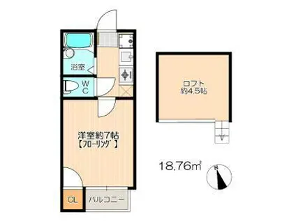エミール西公園(1K/2階)の間取り写真