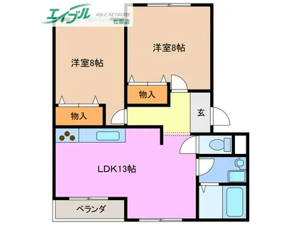 ガーデンパレス(2LDK/2階)の間取り写真