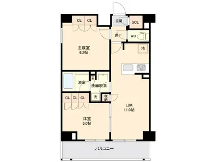 ジオエント錦糸町 KI-LIGHT KINSHICHO(2LDK/6階)の間取り写真