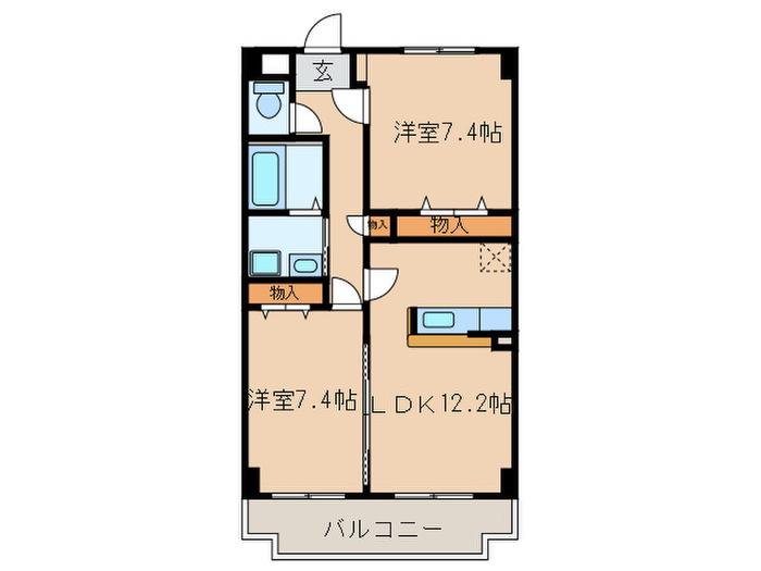 フェリシア一宮(2LDK/3階)の間取り写真