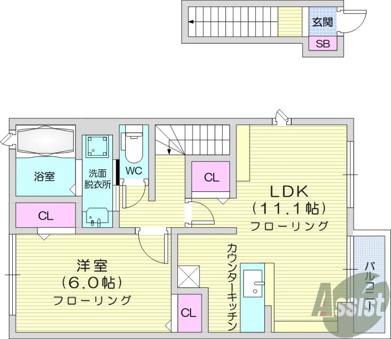 セリシールⅡ(1LDK/2階)の間取り写真