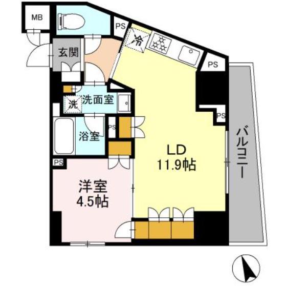 リーラ品川戸越(1LDK/12階)の間取り写真