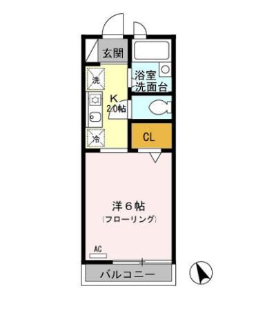 クレセント経堂(1K/2階)の間取り写真