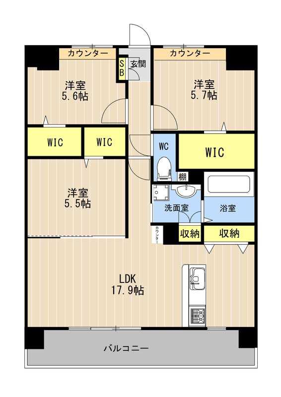 LIBTH光の森(3LDK/7階)の間取り写真