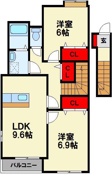 CENTURY椿C(2DK/2階)の間取り写真