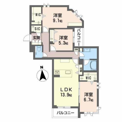 グラン東伊場(3LDK/3階)の間取り写真