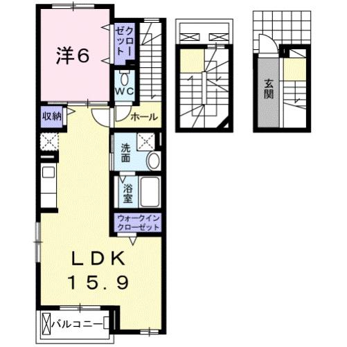 シンシアR I(1LDK/3階)の間取り写真