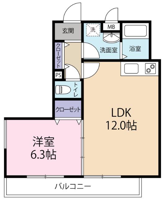クリエオーレ石原町(1LDK/2階)の間取り写真