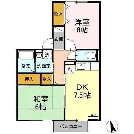 ドルチェ・グランメールC(2DK/2階)の間取り写真