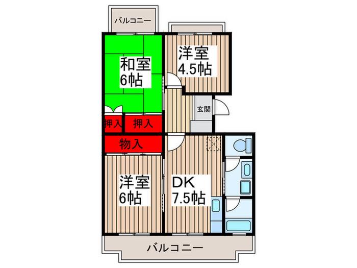 パークハイツ吉田(3DK/2階)の間取り写真