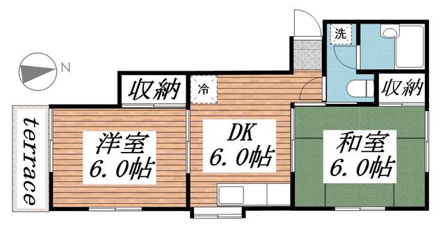 サンハイツ桜ケ丘(2DK/1階)の間取り写真