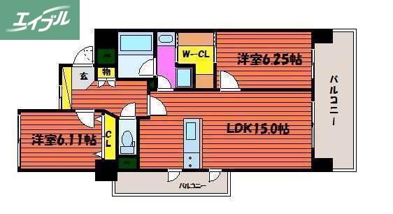 カサ・セグーラ幸町(2LDK/9階)の間取り写真