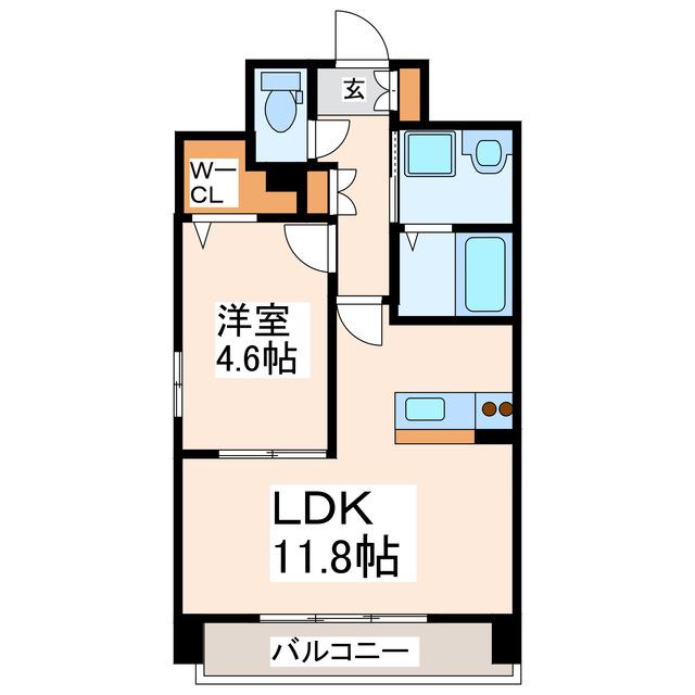 クィーンズくまなん(1LDK/3階)の間取り写真