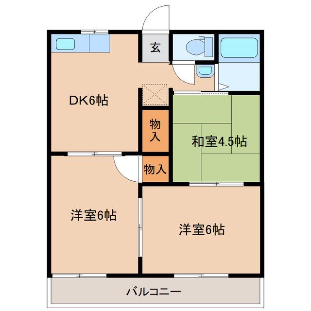 ファミーユ太子堂(3DK/2階)の間取り写真
