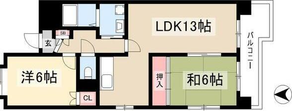 ハイツ八千代(2LDK/4階)の間取り写真