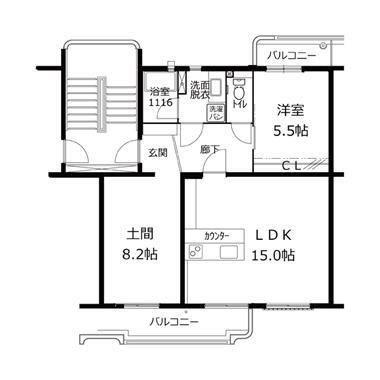 本城中央500棟(2LDK/1階)の間取り写真