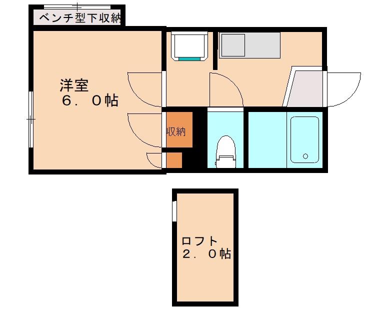 エムビル香椎参道A棟(1K/2階)の間取り写真