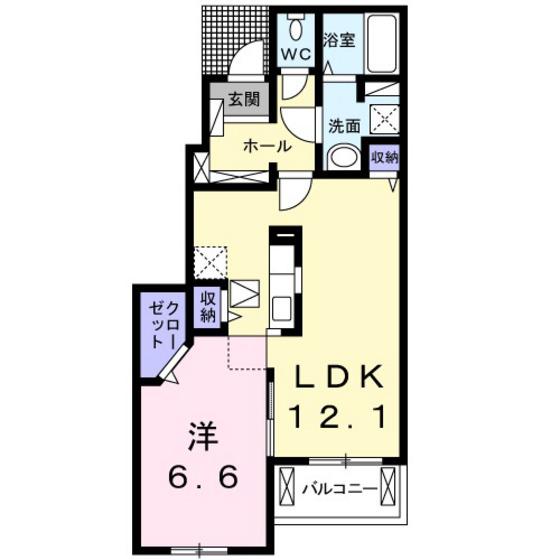 カレントA(1LDK/1階)の間取り写真