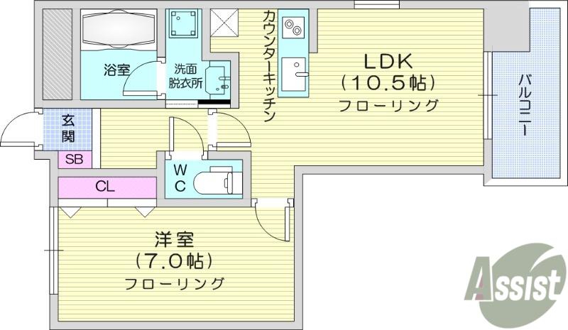 ドゥーエ仙台イーストⅡ(1LDK/9階)の間取り写真