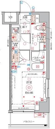 クレヴィスタ武蔵中原(1K/6階)の間取り写真