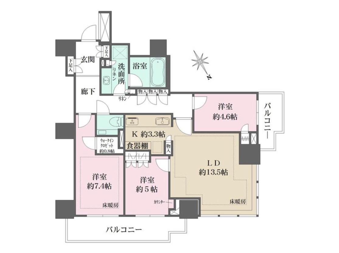 ザ・パークハウス三田ガーデン タワー棟(3LDK/6階)の間取り写真