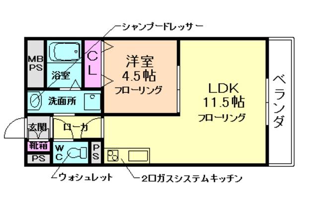 グランツ石橋(1LDK/3階)の間取り写真