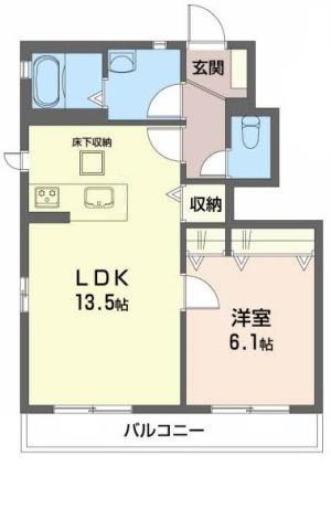 ハイネス国府B(1LDK/1階)の間取り写真