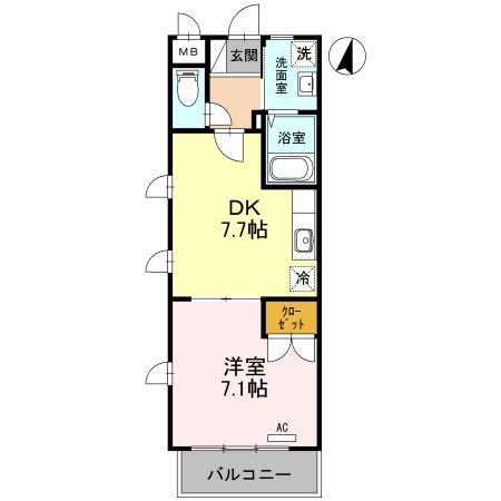 ハーモニーコートTOBE(1DK/2階)の間取り写真