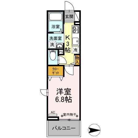 ビューテラス(1K/2階)の間取り写真