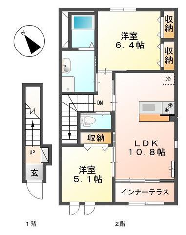 クレール ヴィラ(2LDK/2階)の間取り写真