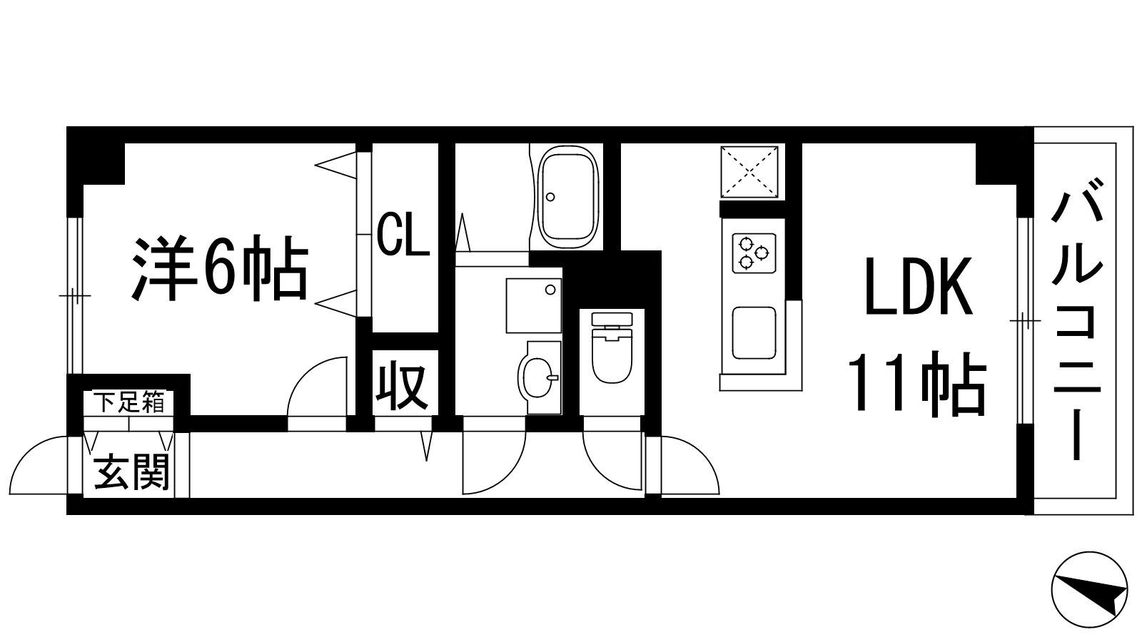 エクセラン(1LDK/3階)の間取り写真