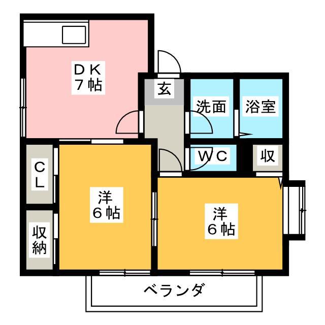 静岡県藤枝市 2階建 築27年(2DK/1階)の間取り写真