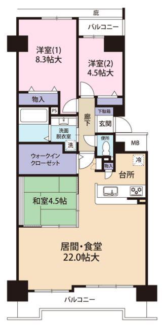 ファミールハイツ明石参番館(3LDK/11階)の間取り写真