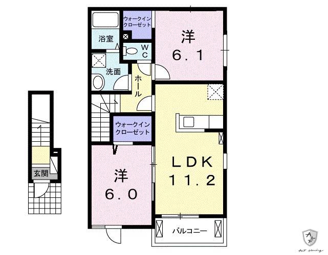 クリスタル コーエー(2LDK/2階)の間取り写真