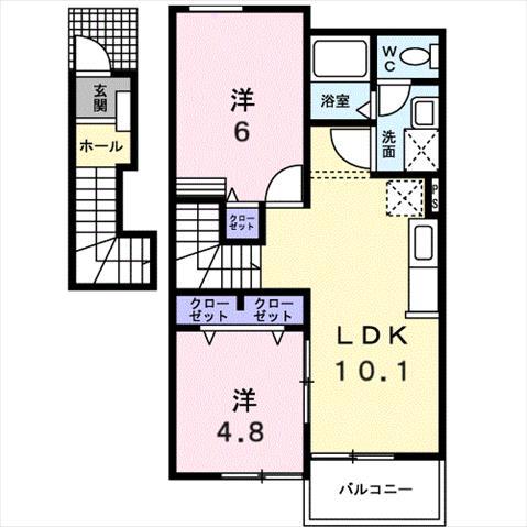 グレートガーデン・藤崎I(2LDK/2階)の間取り写真