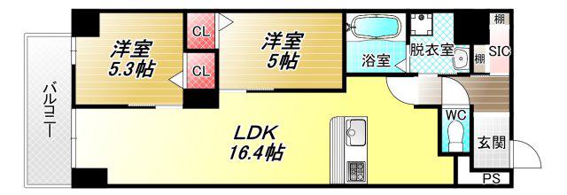 プレサンスNEO新深江リュミエル(2LDK/6階)の間取り写真