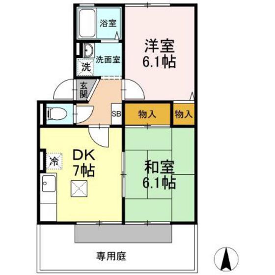 カンフォタブルライフ A棟(2DK/1階)の間取り写真