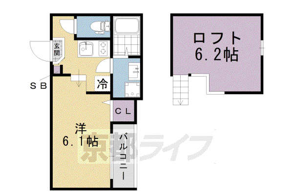 BELLA CASA京都伏見(1K/2階)の間取り写真