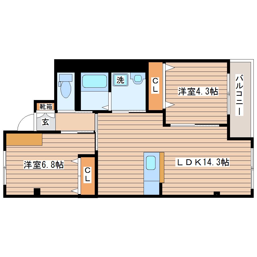 サンライズ西中田(2LDK/3階)の間取り写真