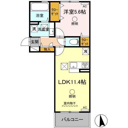 サニーフラット松江(1LDK/1階)の間取り写真