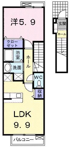 ブルートレイン篠原 A(1LDK/2階)の間取り写真