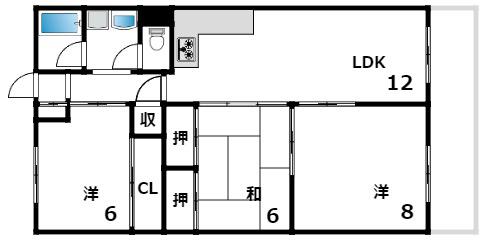 西道頓堀コーポ(3LDK/11階)の間取り写真